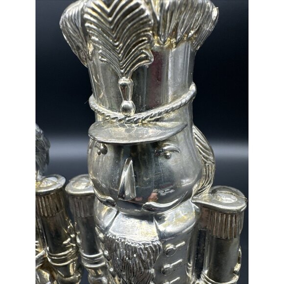 Silver Plate Nutcracker Soldier Candle Holder Set Mantle Holiday Christmas Decor - Picture 16 of 16